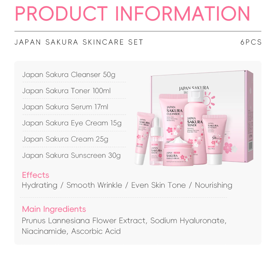 Cherry Blossom Skincare Set – 6pcs